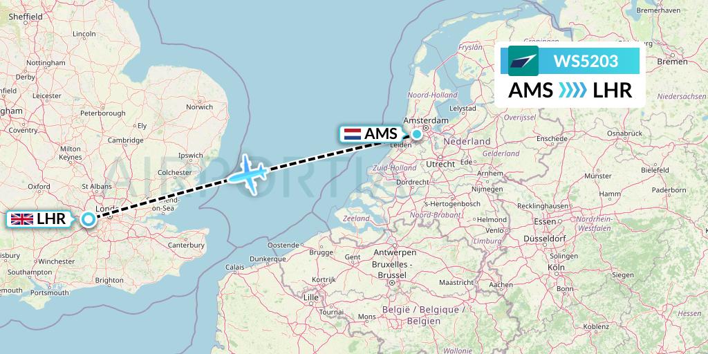 WS5203 WestJet Flight Map: Amsterdam to London