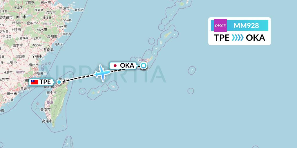 MM928 Peach Aviation Flight Map: Taipei to Naha