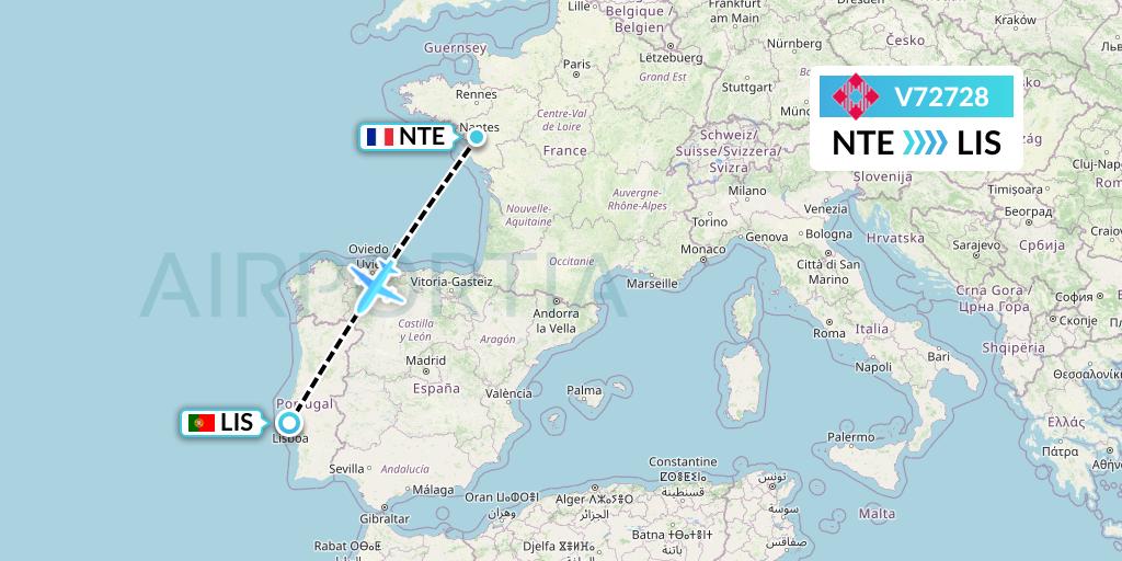 V72728 Volotea Flight Map: Nantes to Lisbon