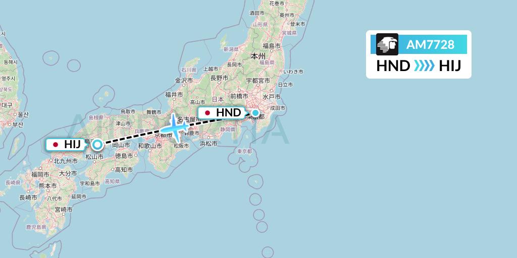 AM7728 Aeromexico Flight Map: Tokyo to Hiroshima