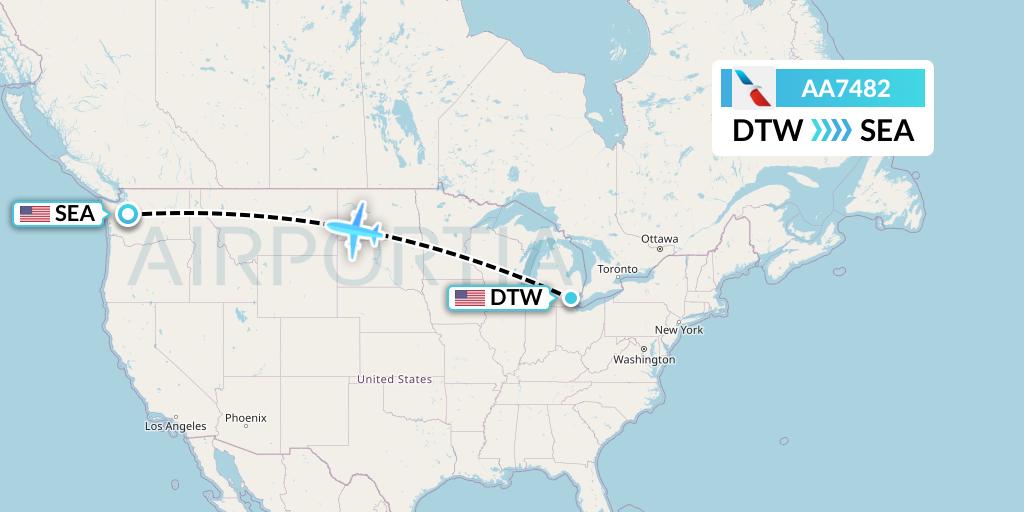 AA7482 American Airlines Flight Map: Detroit to Seattle
