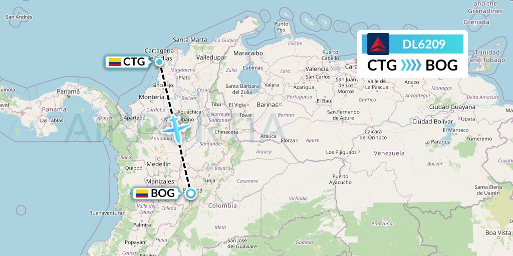 DL6209 Delta Air Lines Flight Map: Cartagena to Bogota