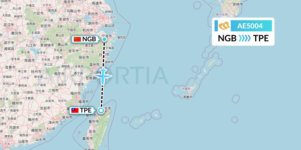 AE5004 Mandarin Airlines Flight Map: Ningbo to Taipei