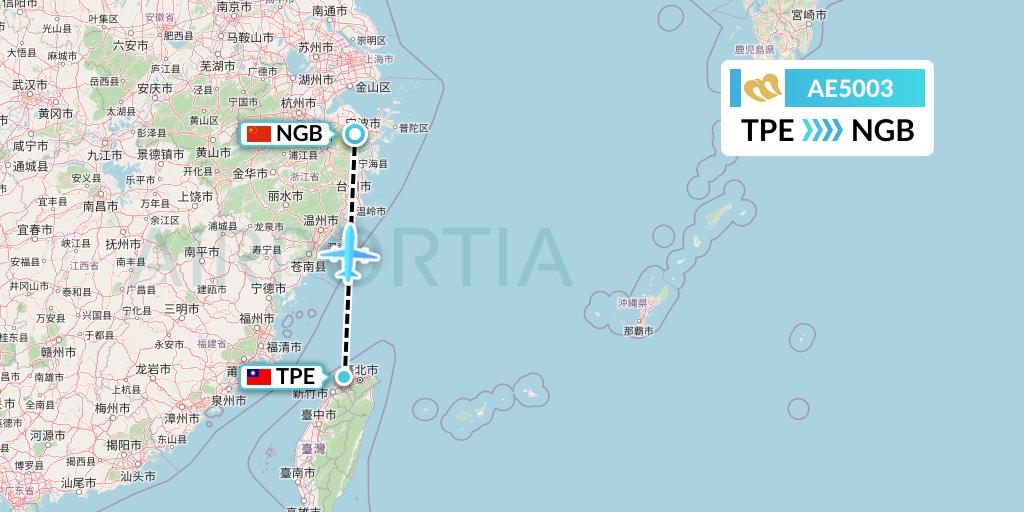 AE5003 Mandarin Airlines Flight Map: Taipei to Ningbo