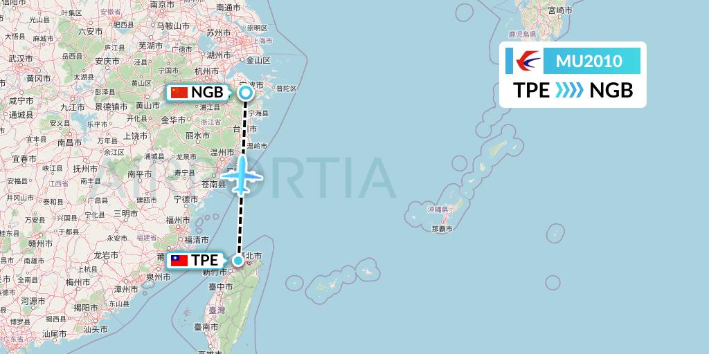 MU2010 China Eastern Airlines Flight Map: Taipei to Ningbo