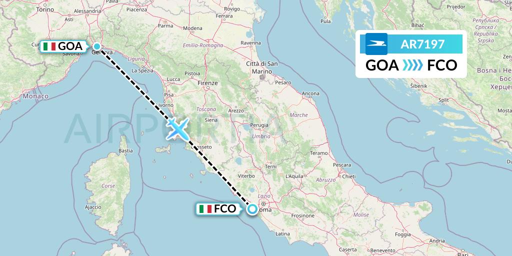 AR7197 Aerolineas Argentinas Flight Map: Genoa to Rome