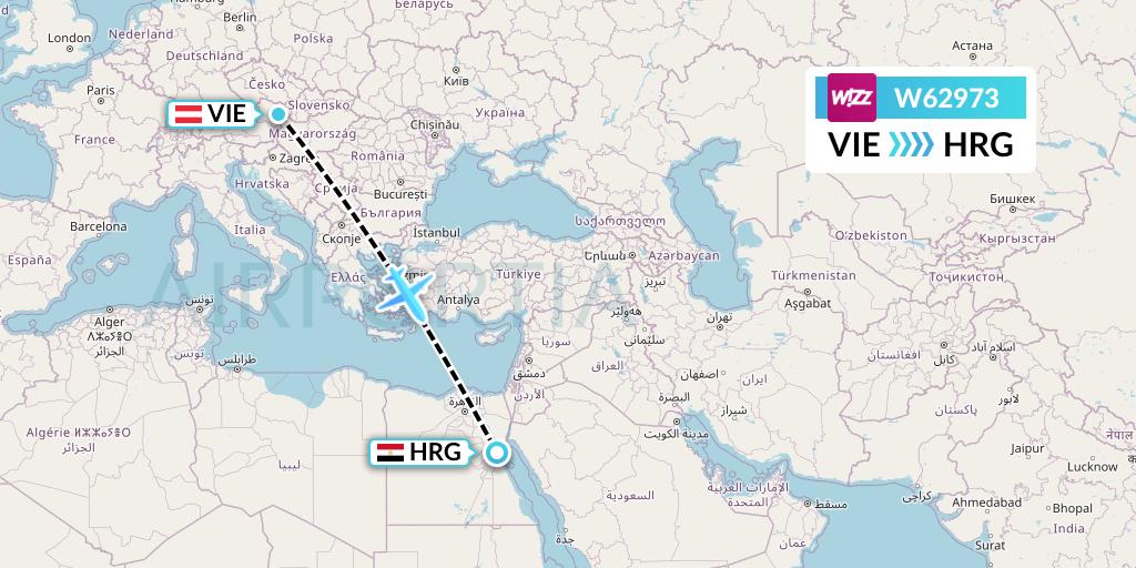 W62973 Wizz Air Flight Map: Vienna to Hurghada
