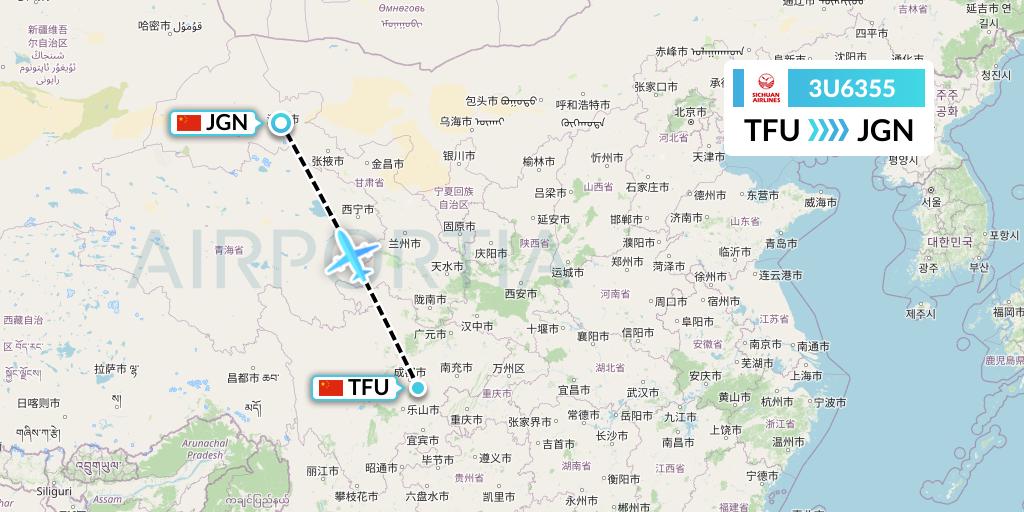 3U6355 Sichuan Airlines Flight Map: Chengdu to Jiayuguan