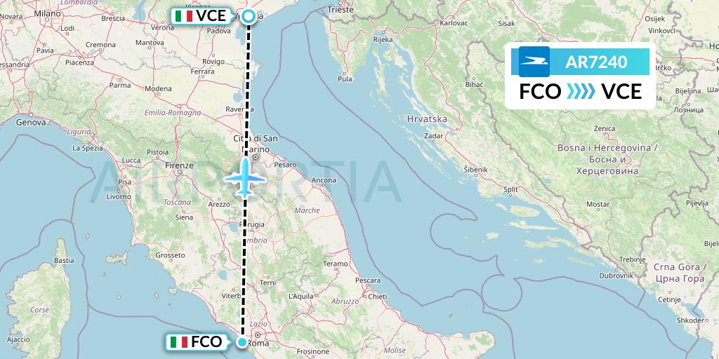 AR7240 Aerolineas Argentinas Flight Map: Rome to Venice