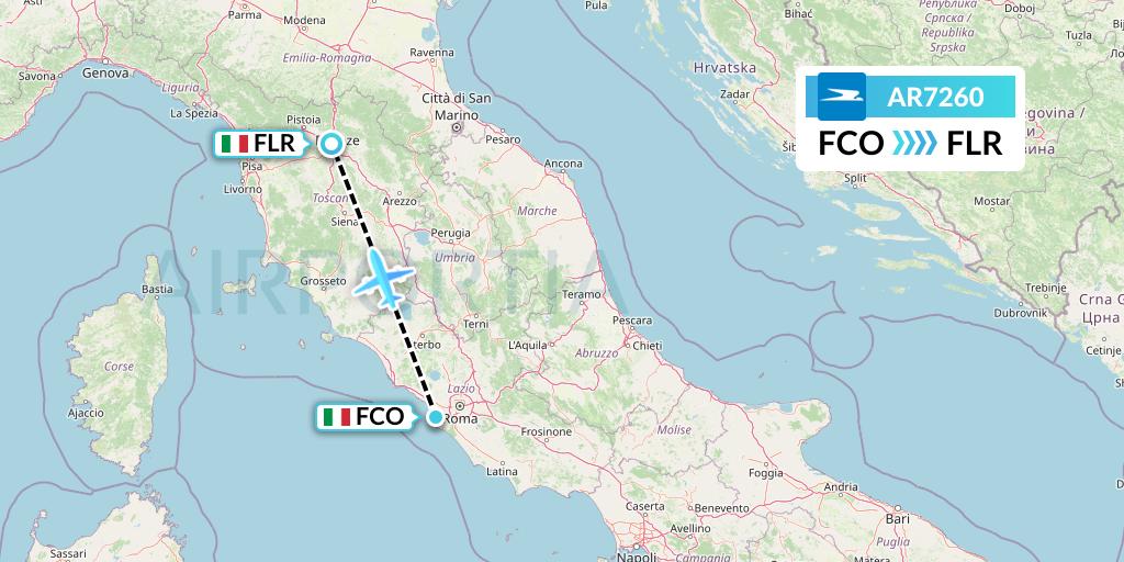 AR7260 Aerolineas Argentinas Flight Map: Rome to Florence