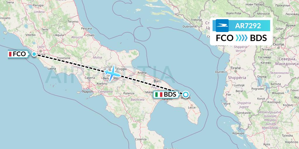 AR7292 Aerolineas Argentinas Flight Map: Rome to Brindisi