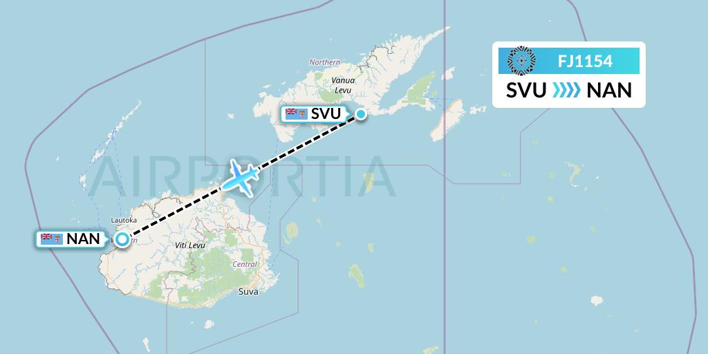 FJ1154 Fiji Airways Flight Map: Savusavu to Nadi