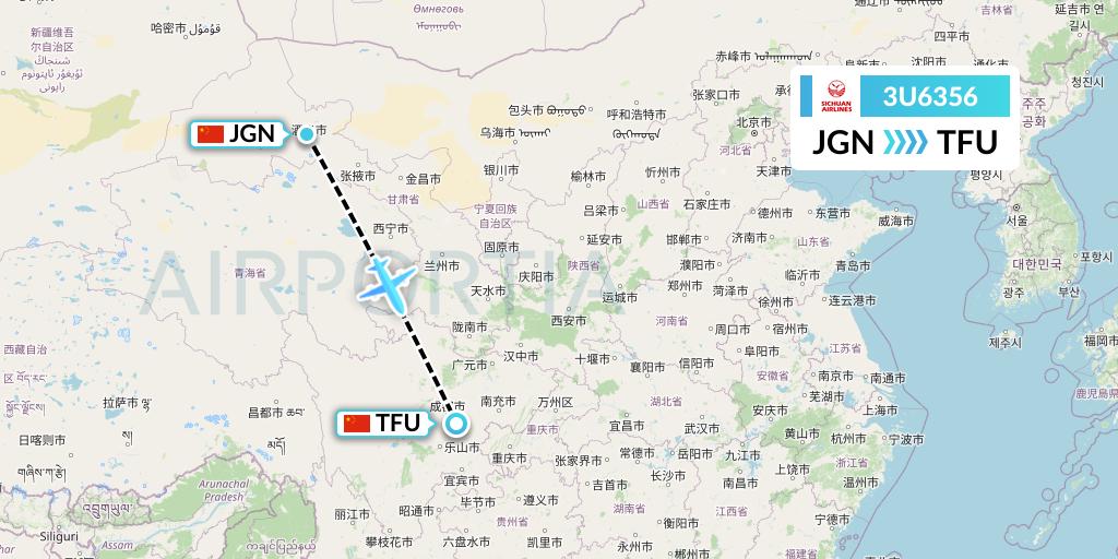 3U6356 Sichuan Airlines Flight Map: Jiayuguan to Chengdu