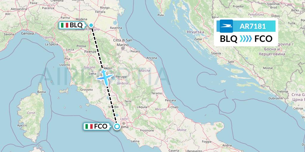 AR7181 Aerolineas Argentinas Flight Map: Bologna to Rome