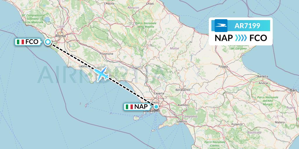 AR7199 Aerolineas Argentinas Flight Map: Naples to Rome