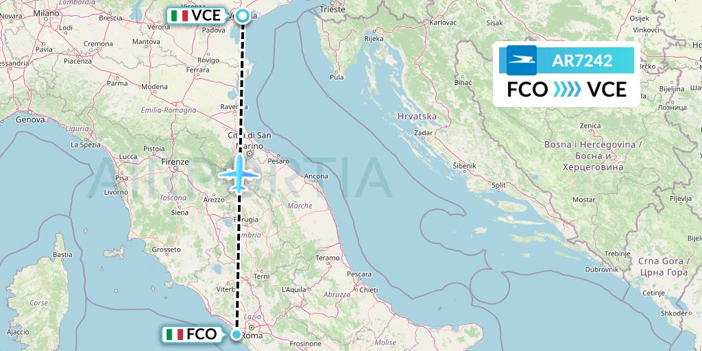 AR7242 Aerolineas Argentinas Flight Map: Rome to Venice
