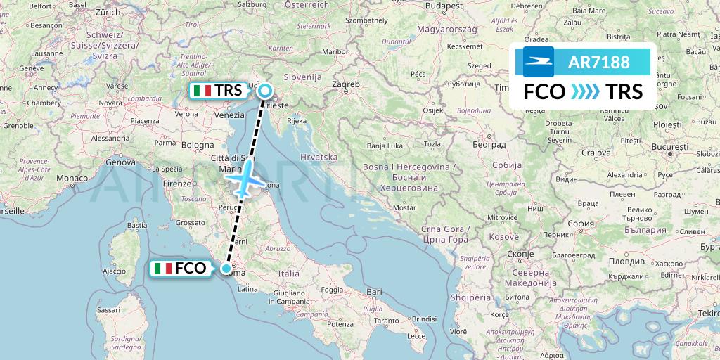 AR7188 Aerolineas Argentinas Flight Map: Rome to Trieste