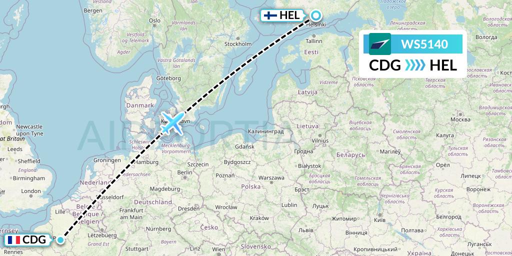WS5140 WestJet Flight Map: Paris to Helsinki