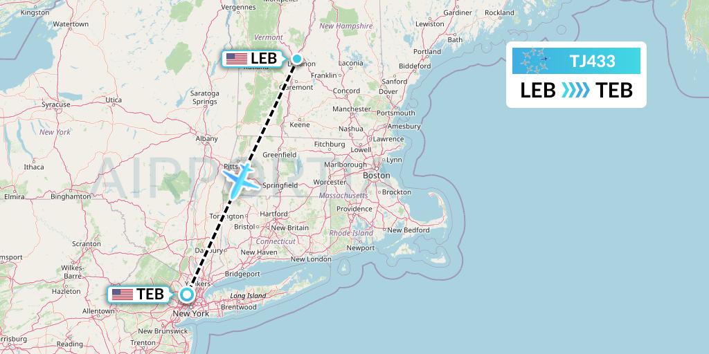 TJ433 Tradewind Aviation Flight Map: Lebanon to Teterboro