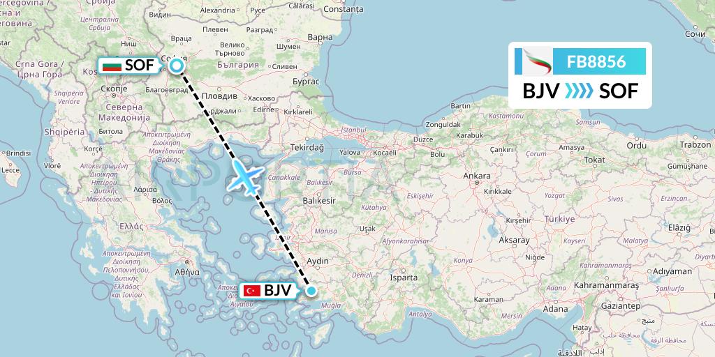FB8856 Bulgaria Air Flight Map: Bodrum to Sofia