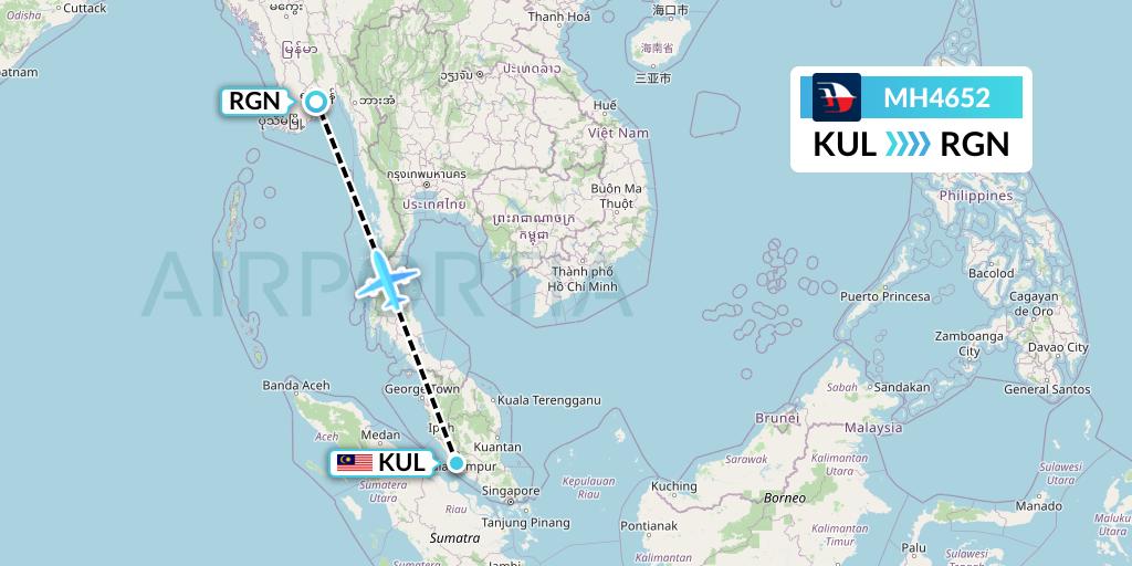 MH4652 Malaysia Airlines Flight Map: Kuala Lumpur to Yangon
