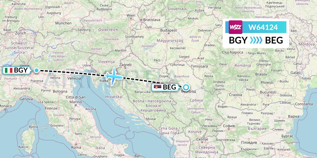 W64124 Wizz Air Flight Map: Milan to Belgrade