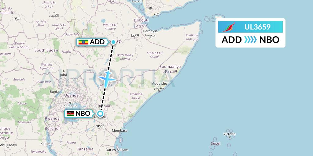 UL3659 SriLankan Airlines Flight Map: Addis Ababa to Nairobi