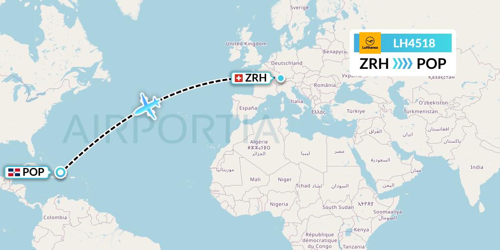 LH4518 Lufthansa Flight Map: Zurich to Puerto Plata