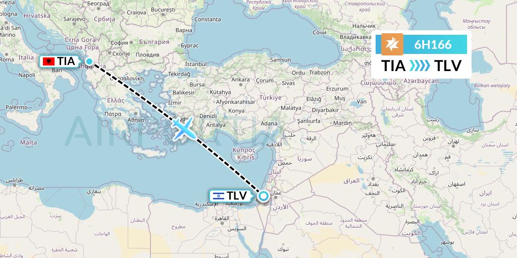 6H166 Israir Airlines Flight Map: Tirana to Tel Aviv