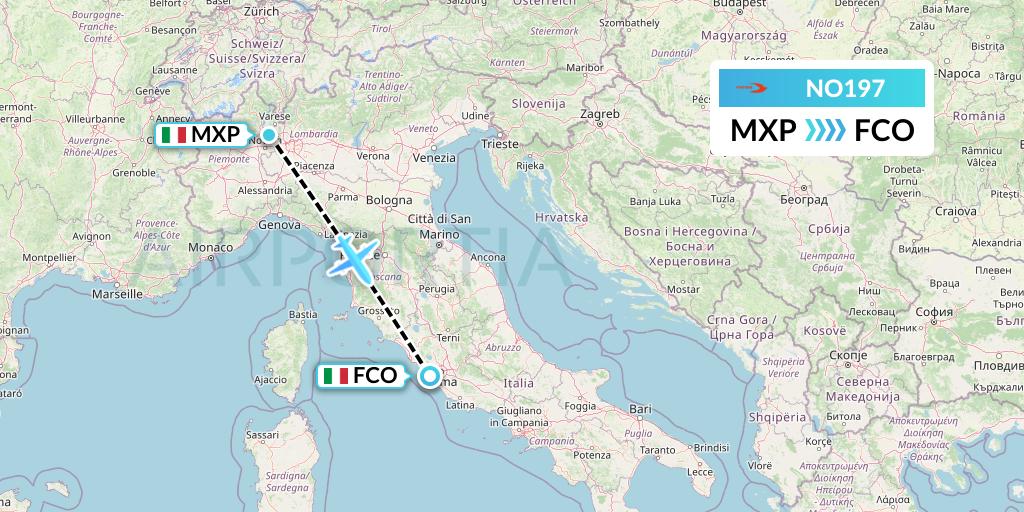 NO197 Neos Flight Map: Milan to Rome