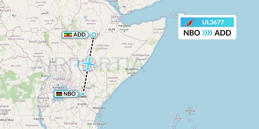 UL3677 SriLankan Airlines Flight Map: Nairobi to Addis Ababa