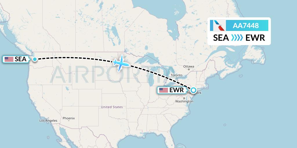 AA7448 American Airlines Flight Map: Seattle to New York