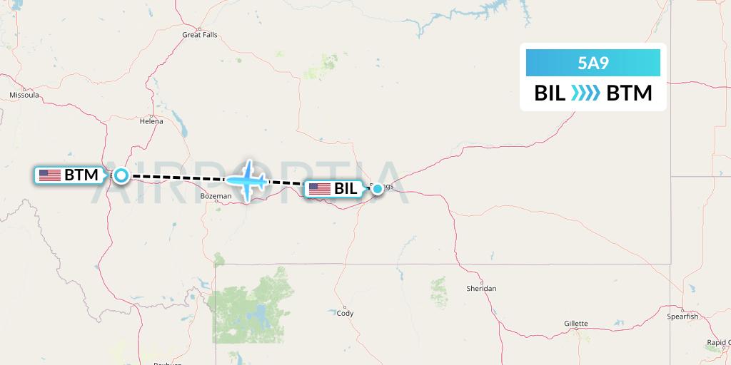 5A9 Alpine Air Express Flight Map: Billings to Butte