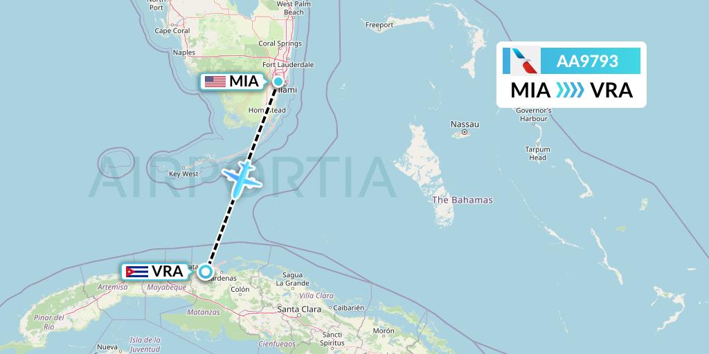 AA9793 American Airlines Flight Map: Miami to Varadero