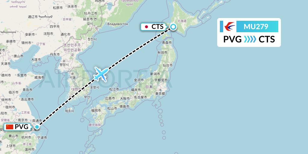 MU279 China Eastern Airlines Flight Map: Shanghai to Sapporo