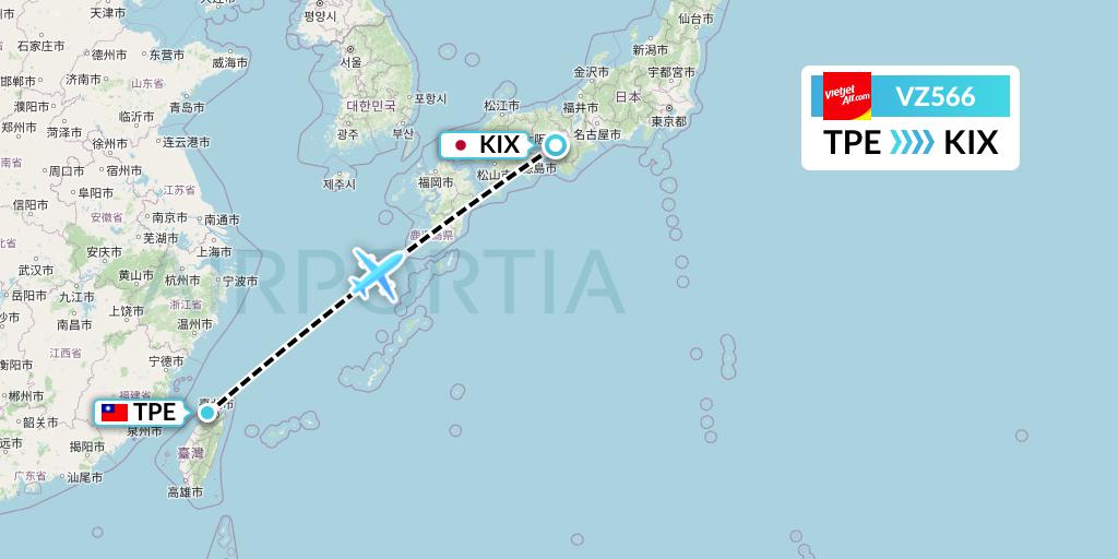 VZ566 Thai Vietjet Air Flight Map: Taipei to Osaka