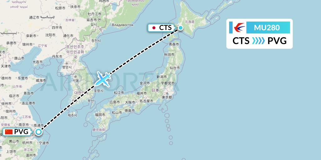 MU280 China Eastern Airlines Flight Map: Sapporo to Shanghai