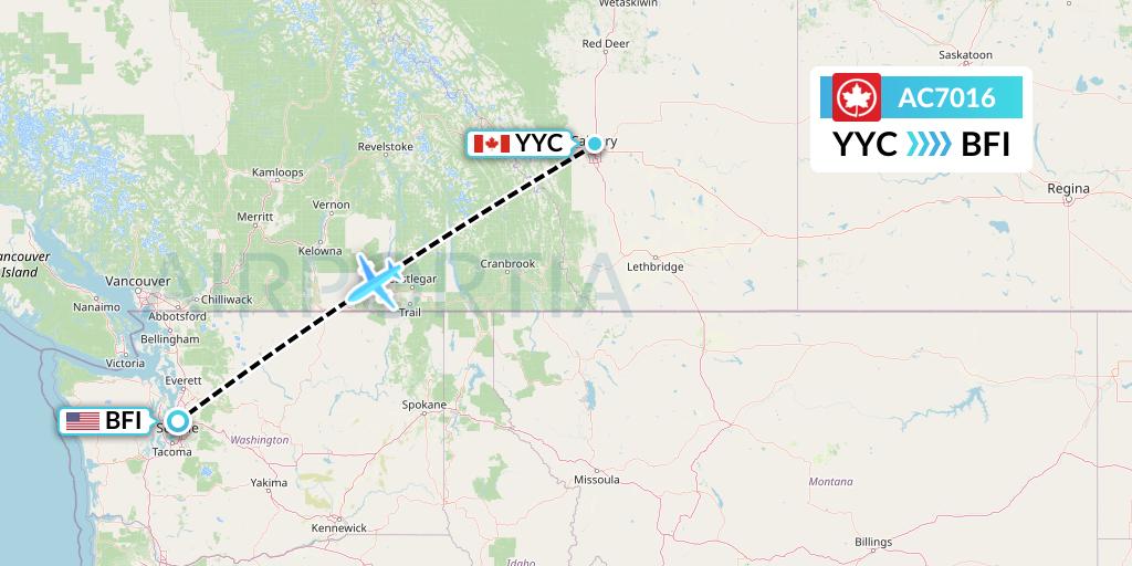 AC7016 Air Canada Flight Map: Calgary to Seattle
