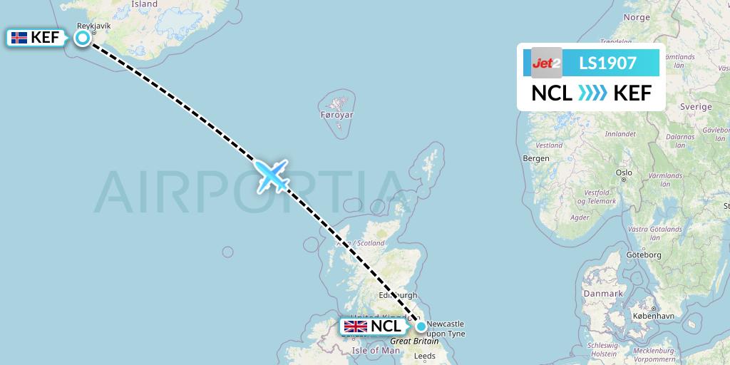 LS1907 Jet2 Flight Map: Newcastle to Reykjavik