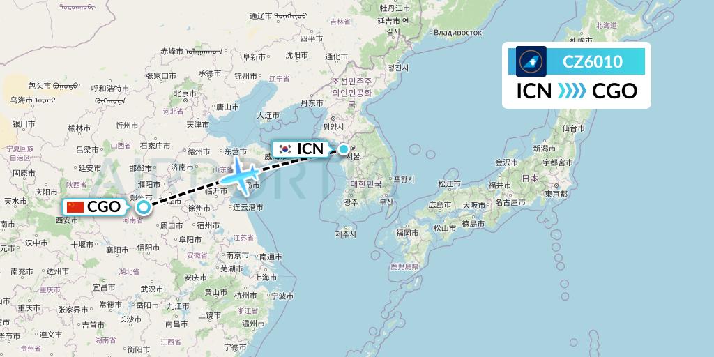 CZ6010 China Southern Airlines Flight Map: Seoul to Zhengzhou