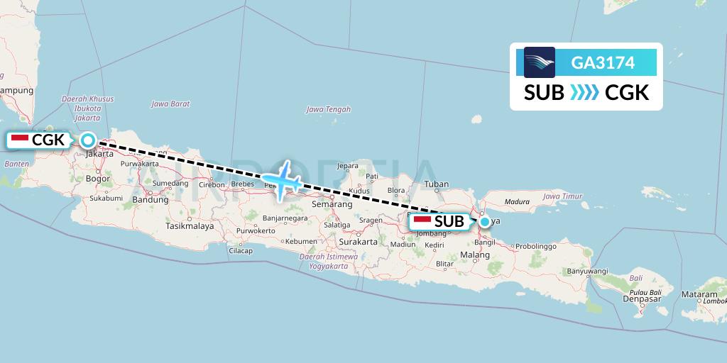 GA3174 Garuda Indonesia Flight Map: Surabaya to Jakarta