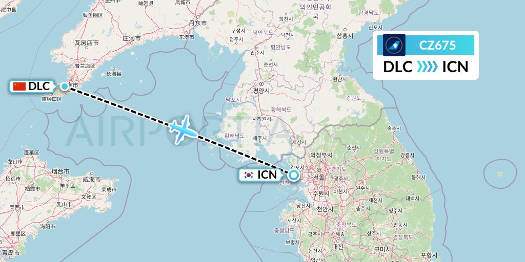 CZ675 China Southern Airlines Flight Map: Dalian to Seoul