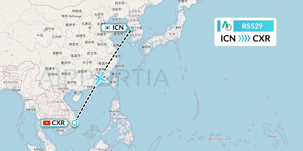 RS529 Air Seoul Flight Map: Seoul to Nha Trang