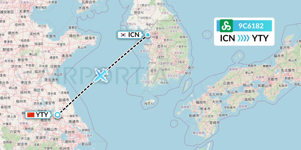 9C6182 Spring Airlines Flight Map: Seoul to Yangzhou