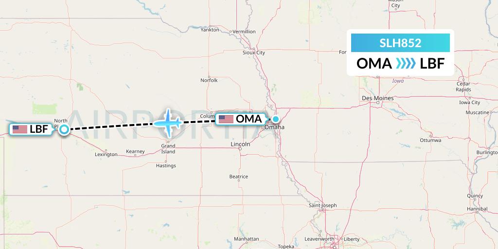 SLH852 Silverhawk Aviation Flight Map: Omaha to North Platte