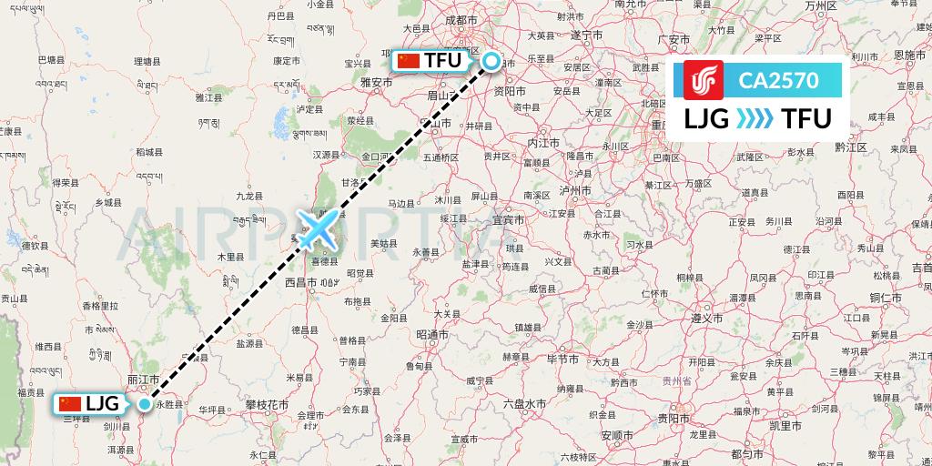 CA2570 Air China Flight Map: Lijiang to Chengdu