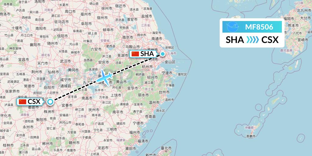 MF8506 Xiamen Airlines Flight Map: Shanghai to Changsha