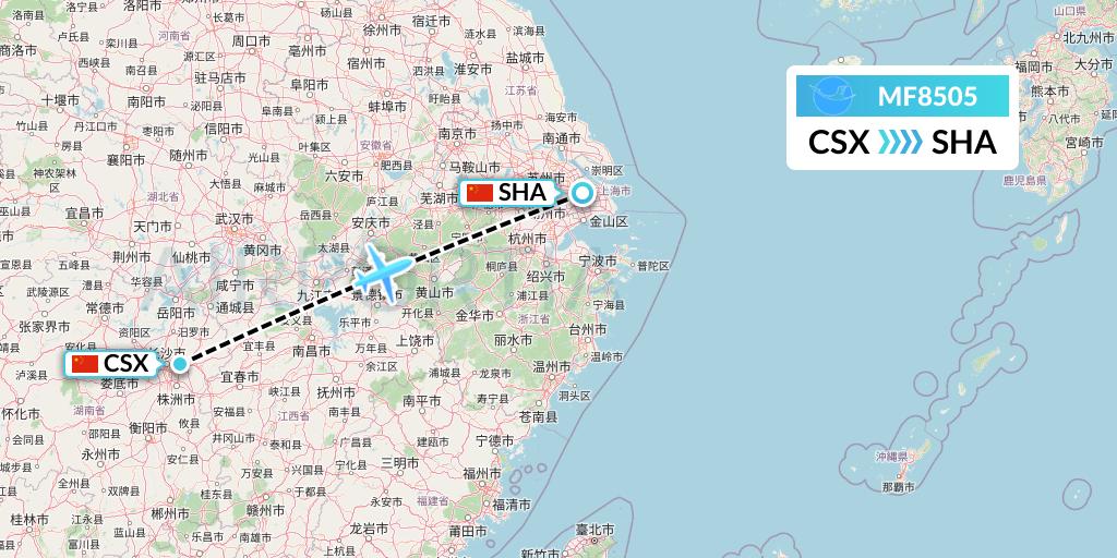 MF8505 Xiamen Airlines Flight Map: Changsha to Shanghai