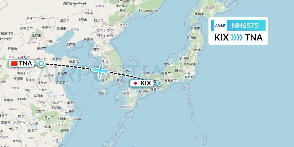 NH6575 All Nippon Airways Flight Map: Osaka to Jinan