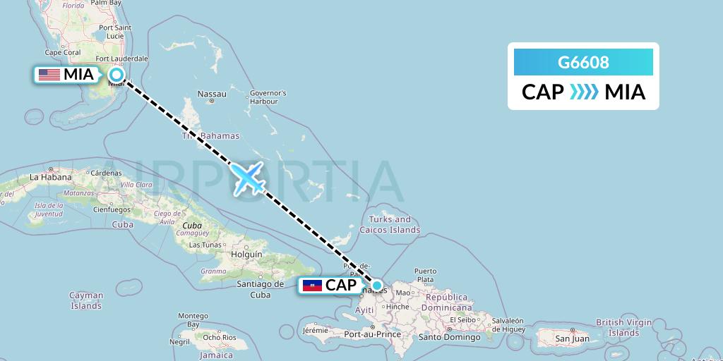 G6608 Fly Arna Flight Map: Cap-Haitien to Miami
